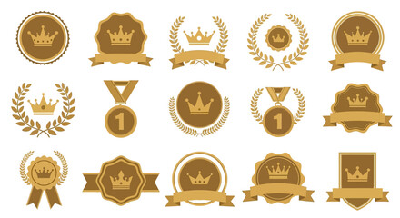 Collection of Golden Crown and Laurel Wreath Badges and Medals.