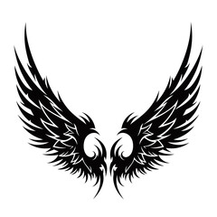 Obraz premium Stylized black tribal wings vector art on a white background, symmetrical and intricate design perfect for tattoos or emblems.