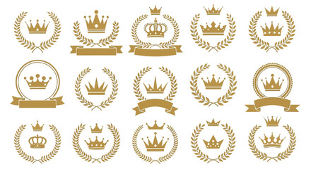 Golden Crowns and Laurel Wreaths Collection - Royal Emblems and Heraldic Symbols.