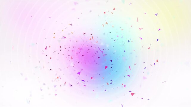 Colorful confetti bursting with celebration against soft pastel gradient background with concentric circle effects