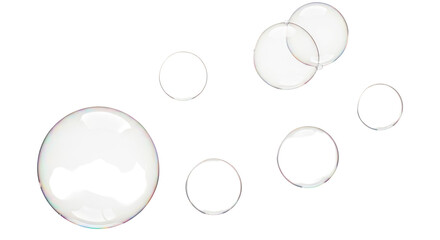 Several transparent bubbles floating in air isolated on transparent background