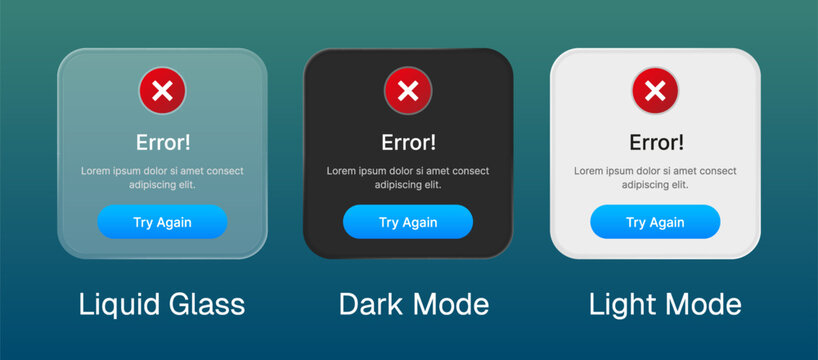 Warning pop up alert error notification with liquid glass style.
