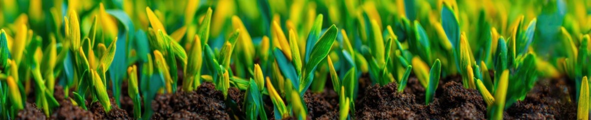 Obraz premium Young wheat seedlings growing in fertile soil representing spring renewal and agricultural growth for seasonal marketing content and rural farming background