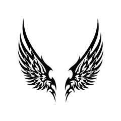Fototapeta premium A striking black tribal tattoo design featuring a pair of stylized, sharp-edged angel wings.