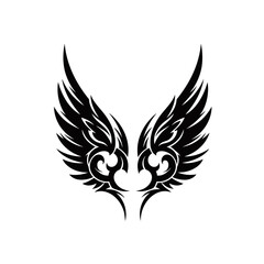 Fototapeta premium A striking black tribal design of stylized angel wings with intricate swirling patterns.