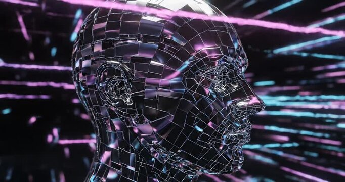 Futuristic robotic head in motion.