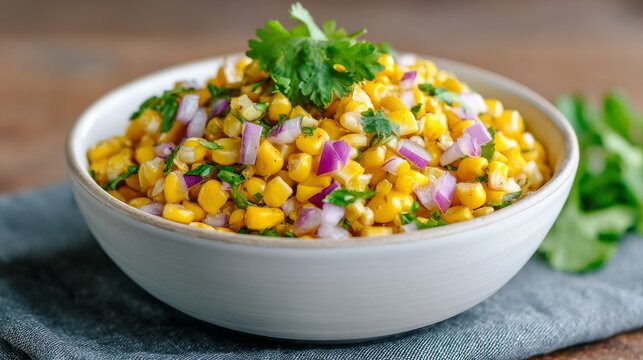 Spicy chipotle corn salsa captured from the side with vibrant texture and zesty freshness.
