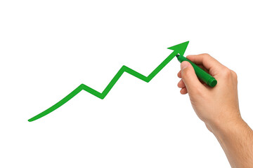 Hand drawing upward trending graph with green marker on white background
