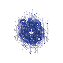 Obraz premium Green circuit board with graphs and coins on a white background illustration.