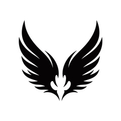 Fototapeta premium A pair of stylized black wings with sharp edges and feather details, isolated on a white background.