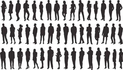 Business people silhouettes set, standing men and women professionals, corporate employees poses, office workforce human resources illustration collection, vector icons