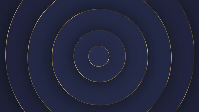 Elegant dark blue concentric circles with thin gold outlines abstract background animation subtle