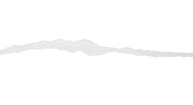 Torn edge of white paper with ripped texture and rough border isolated on transparent background