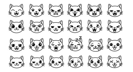 Collection of cute cartoon cat faces with various happy and funny expressions © logo master