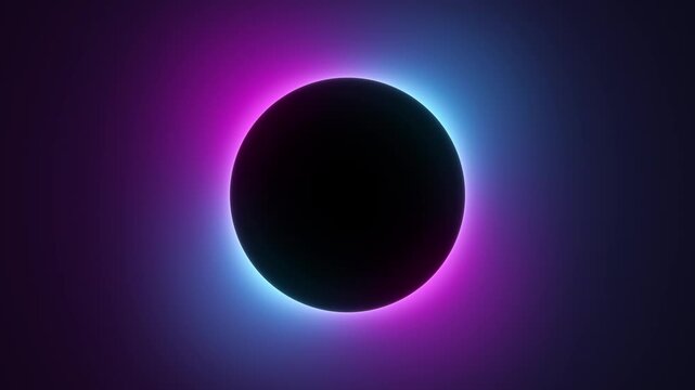 Abstract glowing sphere cosmic eclipse dark void neon aura vibrant purple blue light gradient
