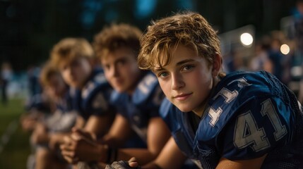 Young athlete looks up with determination on the sidelines
