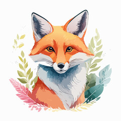 Obraz premium Charming Watercolor Portrait of a Red Fox Amidst Delicate Foliage, Capturing the Essence of Wild Nature's Beauty