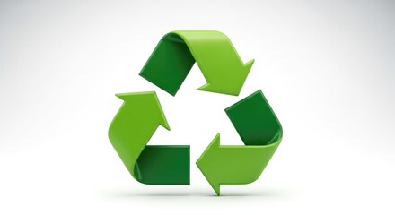 Vibrant green recycling symbol with three chasing arrows forming a continuous loop symbolizing environmental sustainability and ecological conservation presented in a clean