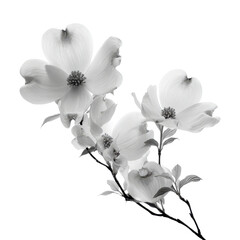 Fototapeta premium Black and white dogwood blossoms on a dark background with delicate petals flower