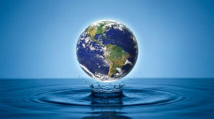 A serene globe floating on calm waters, viewed from a serene and peaceful perspective.