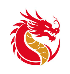 Dragon Emblem: A striking red and gold dragon emblem, a symbol of power and good fortune, displayed in a simple yet elegant design, ideal for various applications.