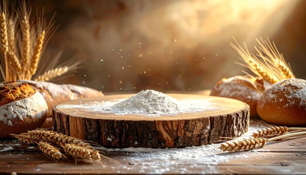 Fresh Flour Explosion on Wooden Table Baking Background