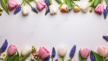 Spring floral border frame, for greeting cards
