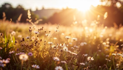 wildflower meadow under the warm sunshine.
