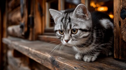 On the windowsill, a tabby cat gazes outward, its fur illuminated by natural light, and a comfortable interior fills the background