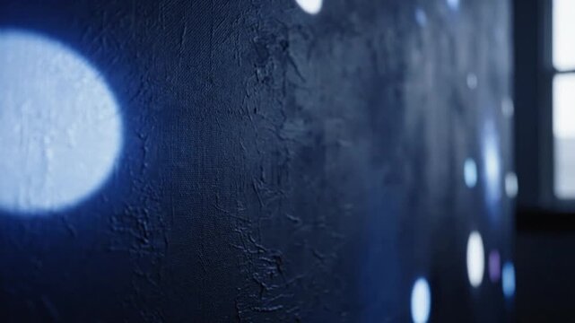 Soft blue bokeh lights across a textured wall.