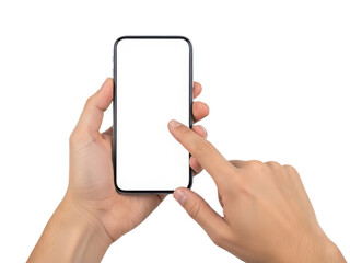 Hands holding smartphone isolated on transparent background