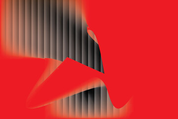 Obraz premium Red Background with Overlapping Grayscale Stripes and Red Abstract Shape vertical stripes