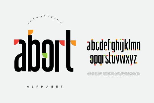 Abort Modern Serif Display Alphabet with Colorful Geometric Elements for Creative Logo Design Projects