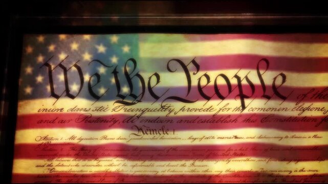 Flag of the USA and document Constitution of the United States of America