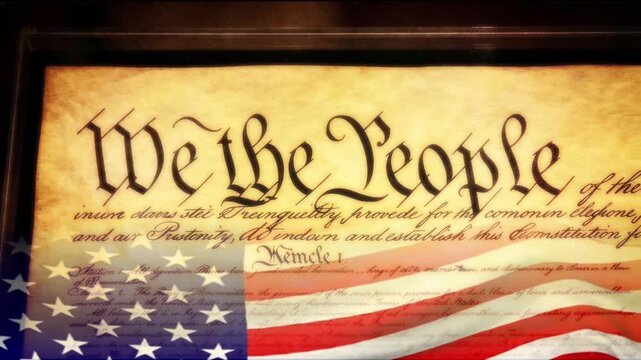 Flag of the USA and document Constitution of the United States of America
