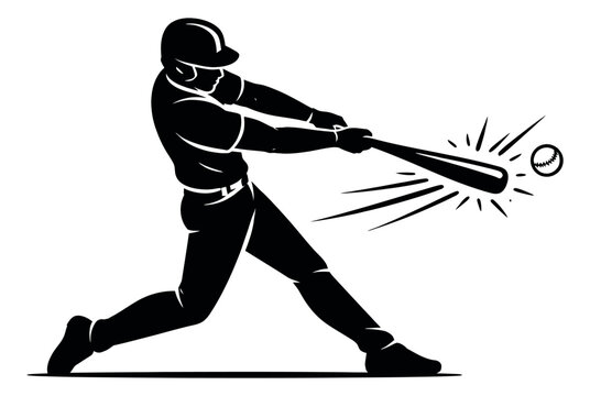 Silhouette illustration of a baseball player depicting hitting a baseball for sports branding
