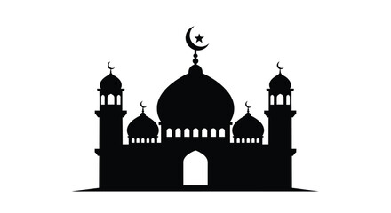 Mosque Silhouette with Crescent Moon Islamic Architecture Faith Symbol