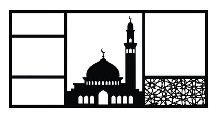 Mosque Silhouette with Minaret and Dome in Minimalist Design