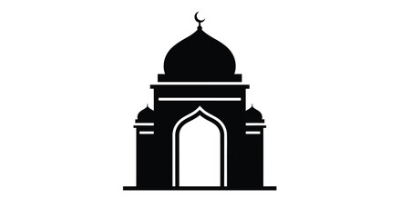 Mosque Silhouette with Dome and Minarets in Simple Design