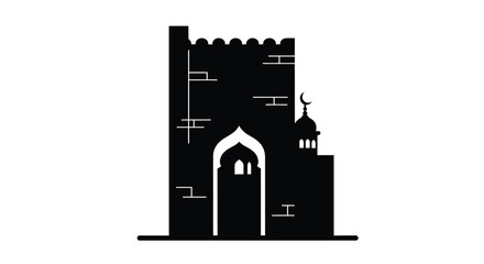 Islamic castle silhouette with minaret and battlements in minimalist design