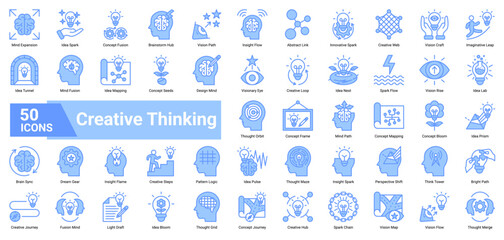 Obraz premium A collection of Creative Thinking icons. Containing ideas, visions, concepts, and imagination. Ideal for design projects, innovation, and brainstorming sessions.