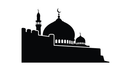 Mosque Silhouette with Dome and Minaret Islamic Architecture