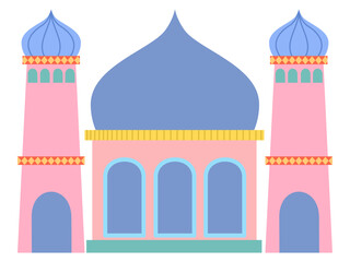 Illustration of a Pink Mosque with Blue Domes