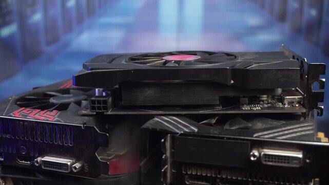 Electronic Waste, Smoking VGA Graphic Cards For Recycling, Close Up