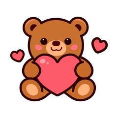 Fototapeta premium Cute Teddy Bear Holding Heart Valentine Day Love Icon Illustration