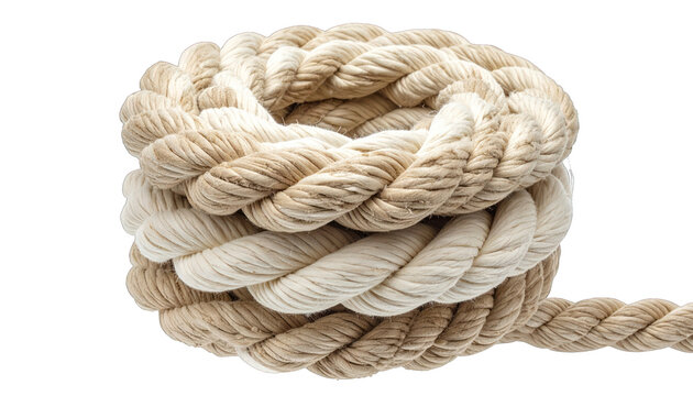 Close-up of coiled rope, detailed texture, isolated on transparent background