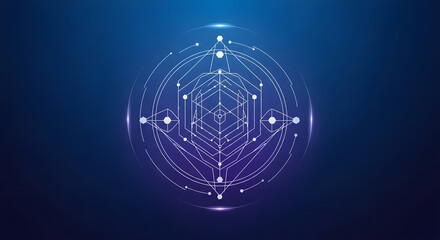 A complex glowing blue technological diagram featuring geometric lines and circuits symbolizing digital autonomy