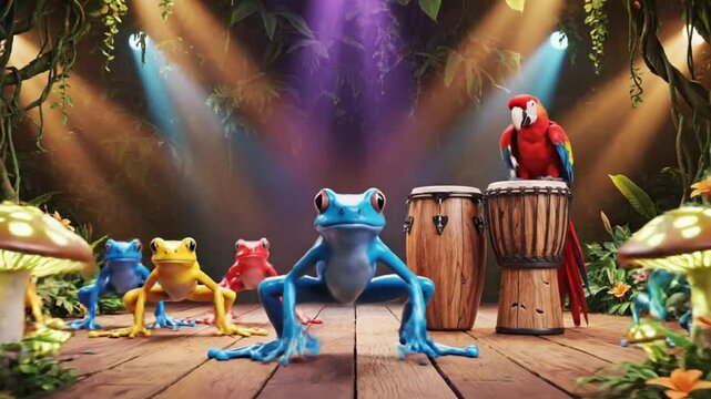 Frog Dance Party in the Jungle Spotlight Animation