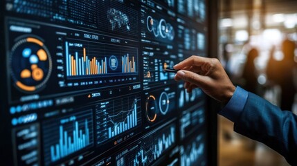 Naklejka premium Businessman interacting with interactive dashboard