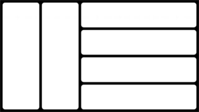 4K Asymmetrical Split Screen Frame Matte Tall Left Panel with Four Horizontal Right Sections Transparent Alpha Channel